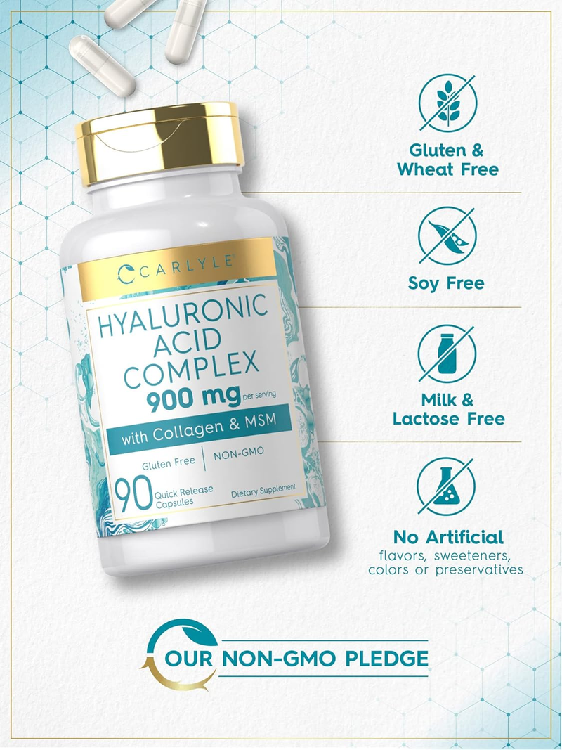 Hyaluronic Acid with Collagen 900Mg | 90 Capsules | with MSM | Hydrolyzed Collag