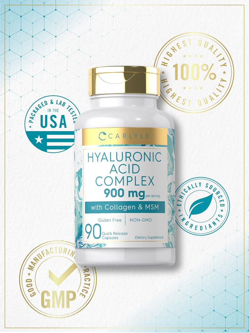 Hyaluronic Acid with Collagen 900Mg | 90 Capsules | with MSM | Hydrolyzed Collag