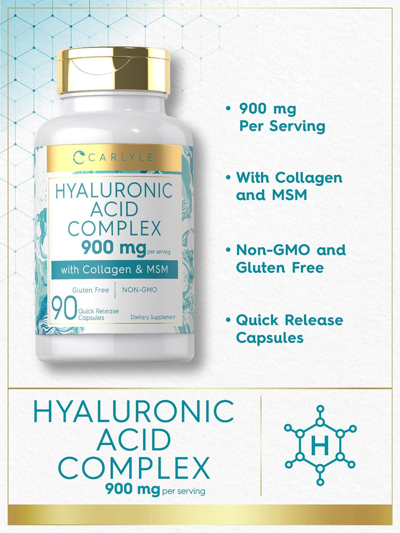 Hyaluronic Acid with Collagen 900Mg | 90 Capsules | with MSM | Hydrolyzed Collag